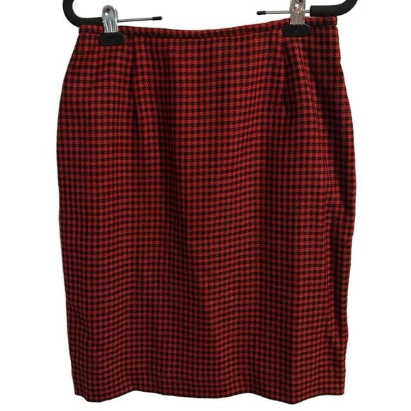 Jones New York Vintage Red and Black Houndstooth Wool Midi Skirt Size 10 - Picture 1 of 7